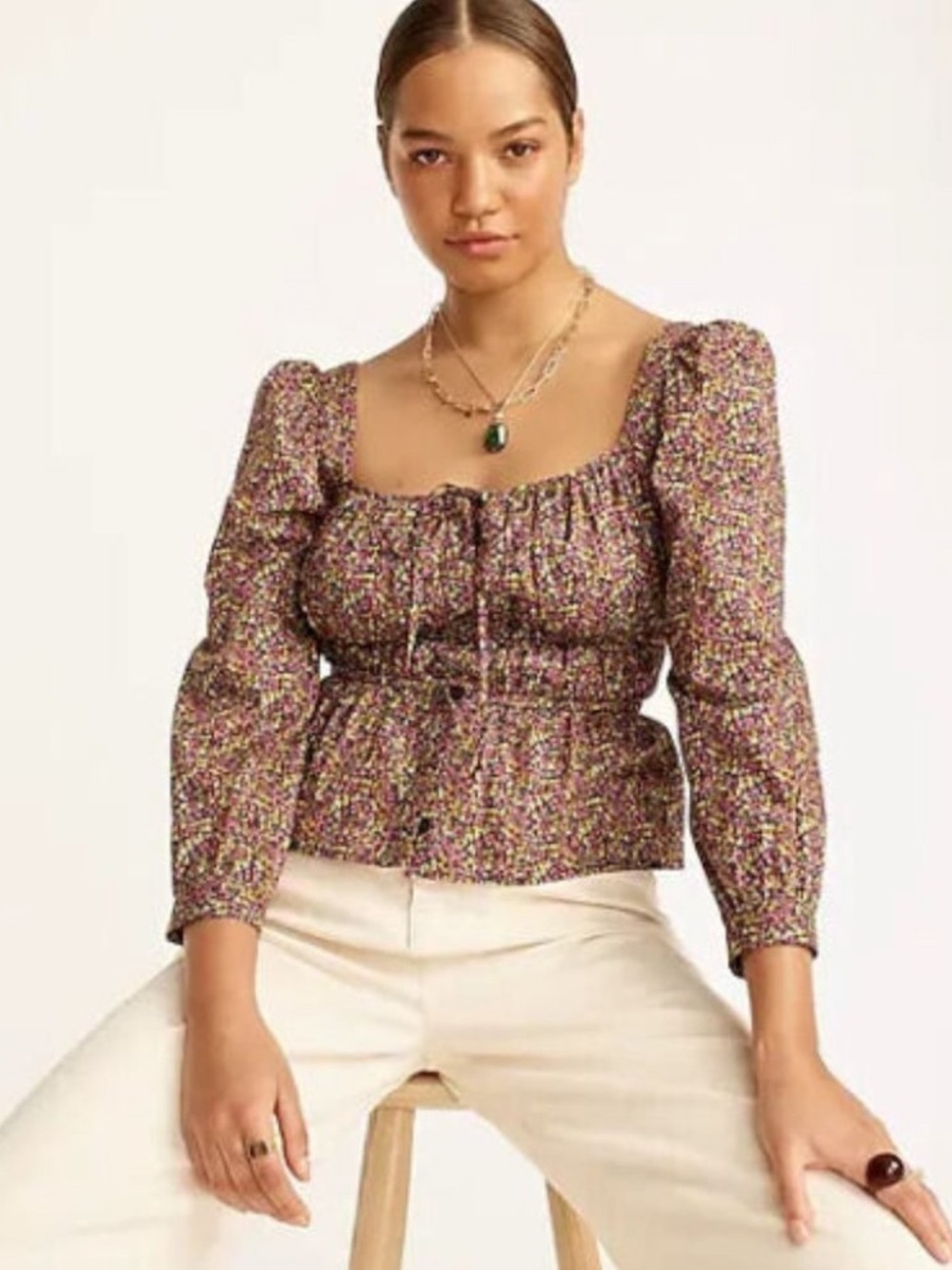 J. Crew Cinched-Waist Organic Cotton Top in Liberty® Busy Izzy Print Floral Sz 8